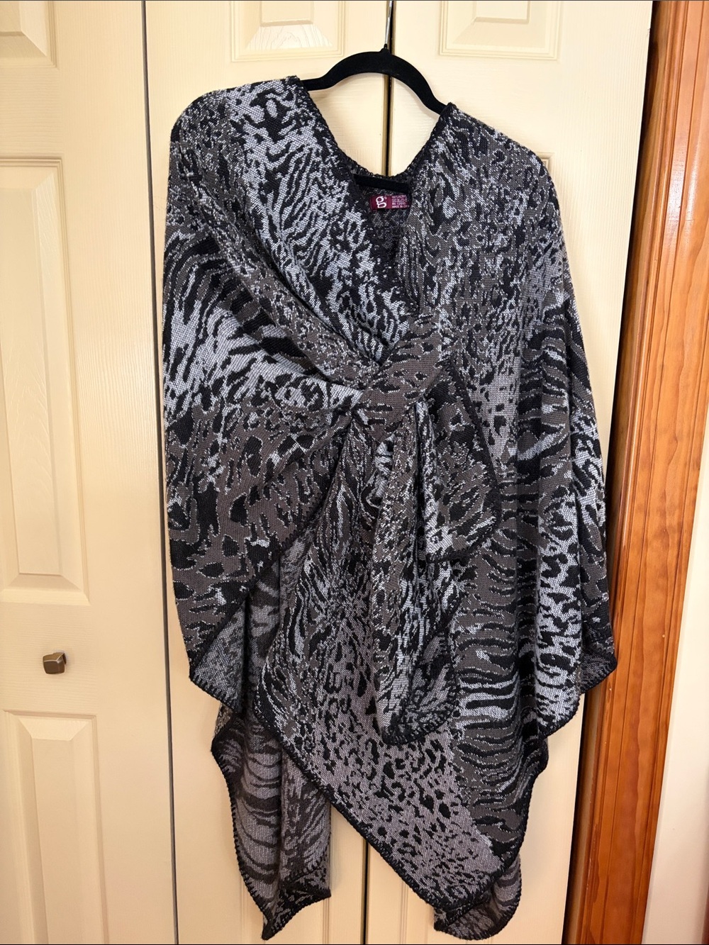 Classic Black & Gray Animal-Print Wrap Poncho